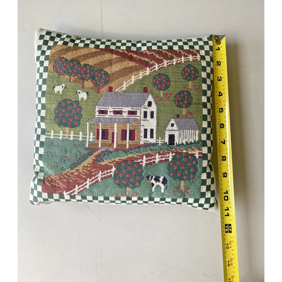 Needlepoint Pillow Farm Country Cows Nature Barn Cottage Core Vintage Decoration - Picture 4 of 7